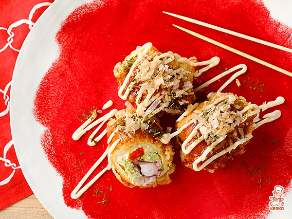 たこ焼き風いなり天ぷら寿司ブリトー