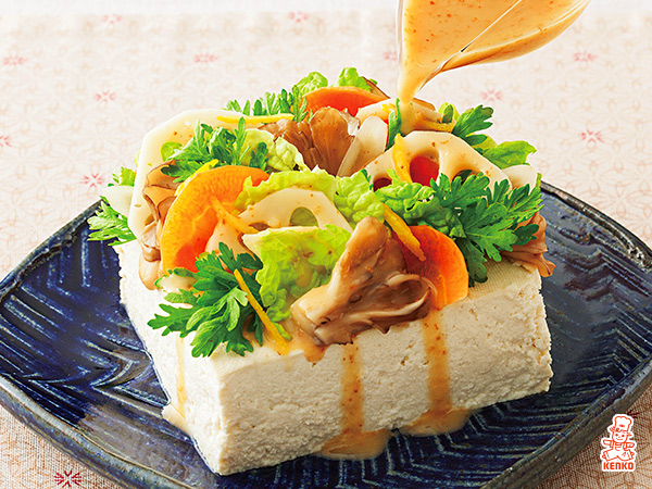 水切り豆腐と冬野菜の金ごまサラダ