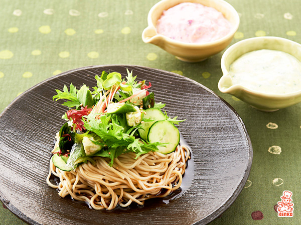 ふわふわ豆腐つゆで味わうそばサラダ