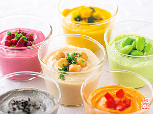 6色のひよこ豆のディップ