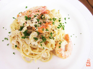 海老の甘酒レモンクリームパスタ