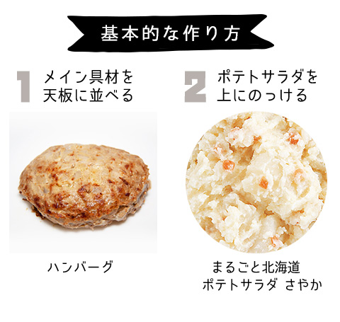 基本の作り方:ハンバーグにポテサラを塗る
