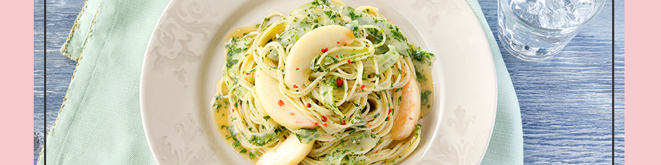 ジェノベーゼ風 桃パスタ