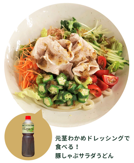 元茎わかめドレッシングで食べる！豚しゃぶサラダうどん